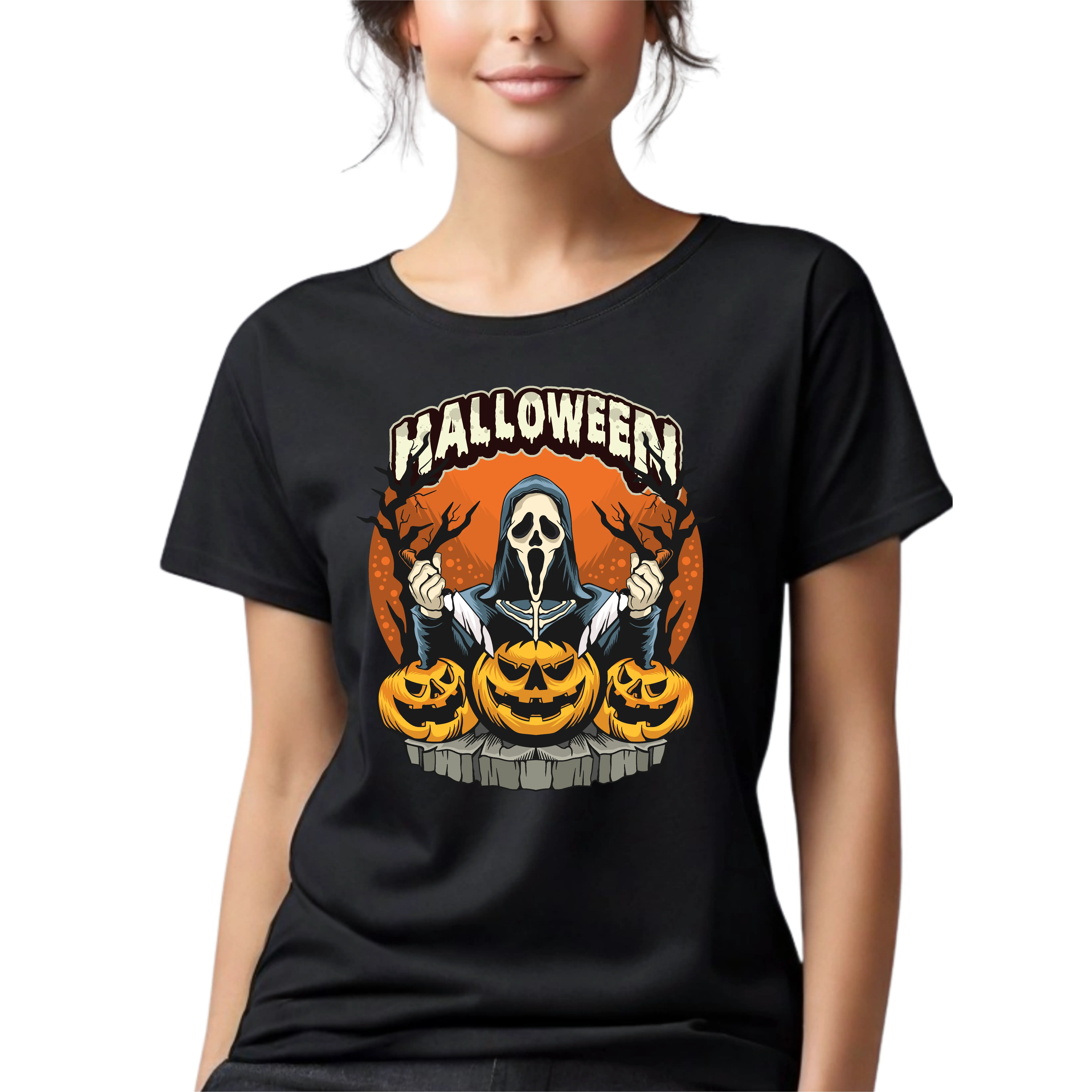 Scream Pumpkin Carver Shirt with Bold Scream and Pumpkin Silhouette Perfect for Halloween and Pumpkin Carving Enthusiasts