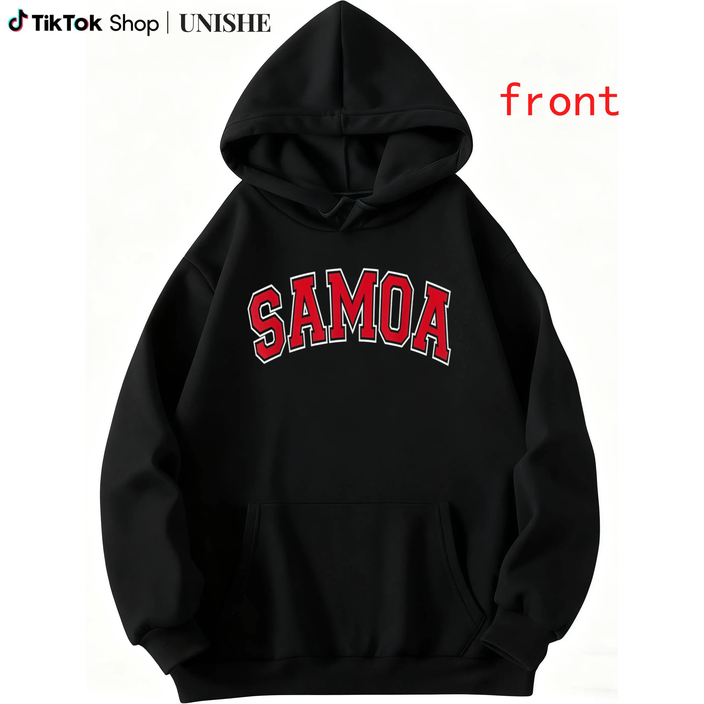 Samoa Hoodie for Adults – Arched Red Text Design, Long Sleeves Fabric Layer Sweatshirts Classic Prints Menswear