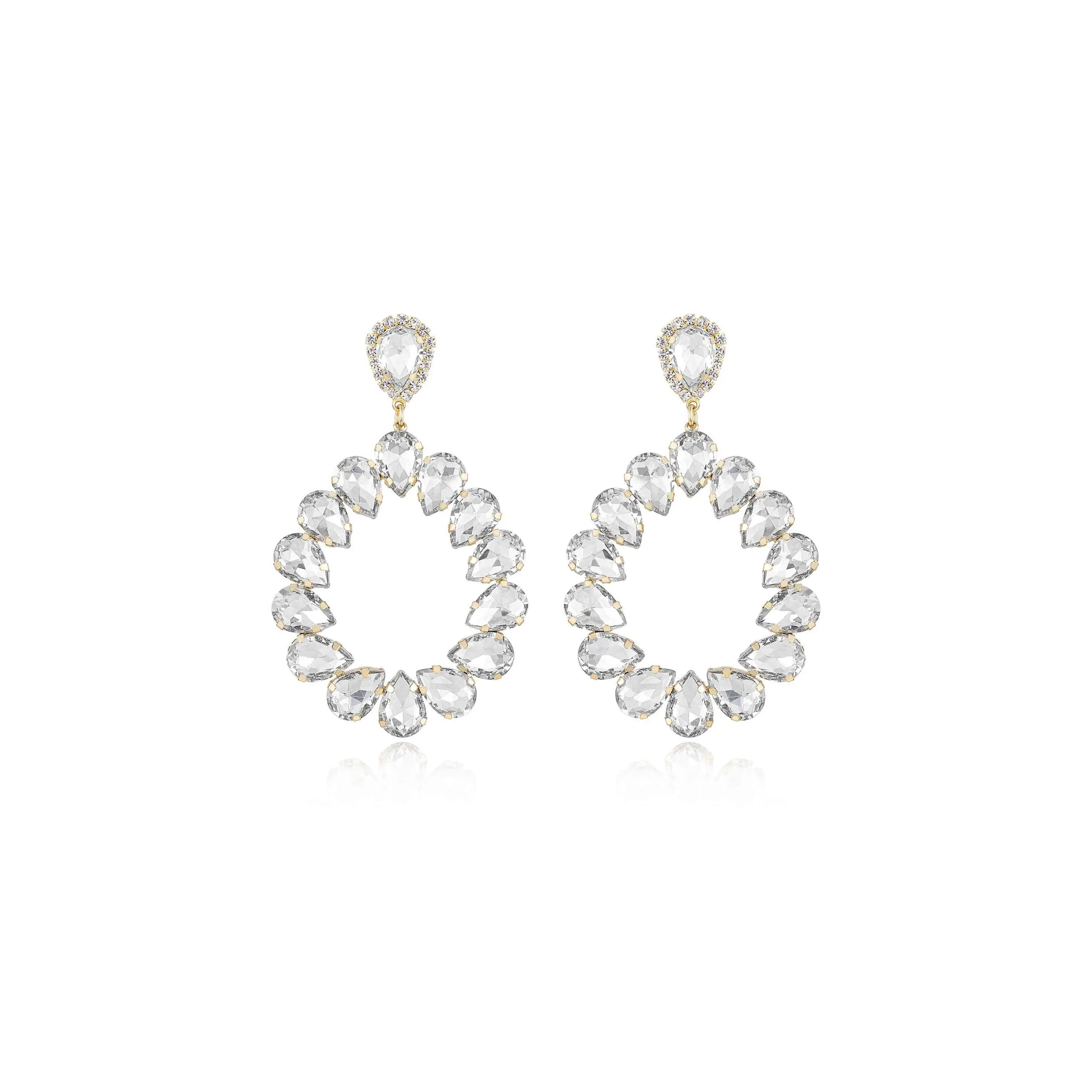 Ettika Ring It In Crystal Earrings – 18k Gold Plated Brass Statement Earrings with Glass Crystals for Bold Glamour