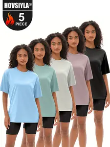 5 Pack Workout Oversized T Shirts for Women, Short Sleeve Plus Size Baggy Dry Fit Athletic Gym Shirts Tops Tees