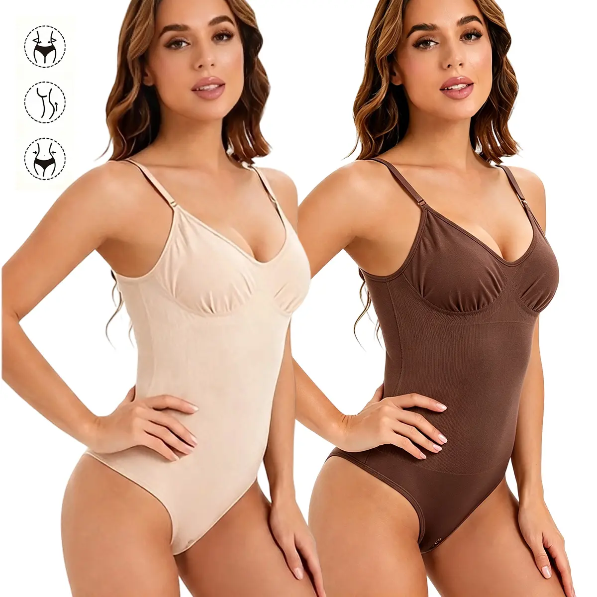 2-pack, 360° peach butt shaping bodysuit with hook-and-eye design, tummy control, waist lifting, butt lift, and abdominal firming; women’s shapewear bodysuit, womenswear
