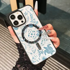 Magnetic Oceanic Dolphin Illustration Phone Case, Durable Anti-Drop Cover Compatible with iPhone 11-16 Series, Simple Thick Design