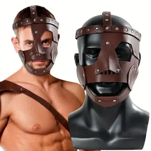 Men's Roman Colosseum Faux Leather Warrior Mask - Medieval Costume Accessory, Vintage Punk Style, Durable, Comfortable Fit, Detailed Craftsmanship, for Cosplay, Halloween Party