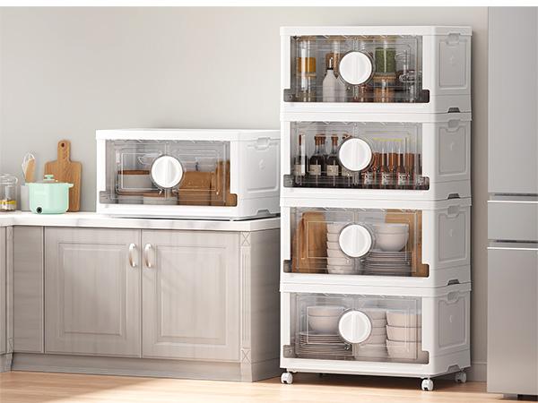 BROVIEW V9 360Qt/480Qt Stackable Storage Bins with Lids, Closet Organizers and Storage Drawer, Collapsible Storage Bin with Wheels, Plastic Cabinet for Home Toy Clothes Dorm Organizer