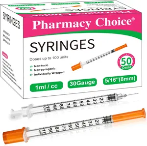 1ml 30 Gauge 5/16 Inch 8mm Syringe, Individually Packed , 50PACK
