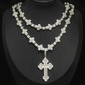 “S925 Sterling Silver Synthetic Moissanite Pendant Necklace – Cross Pendant Fashion, Suitable for Men and Women, Hip Hop Rap Gift” christmas surprise 21  karat  gold high necklace