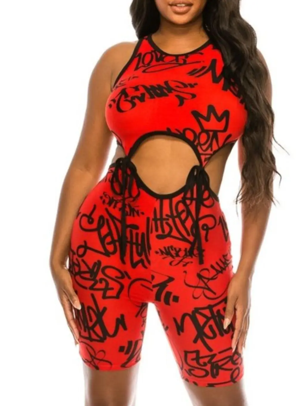 Graffiti Print one piece Romper Dress Fitted