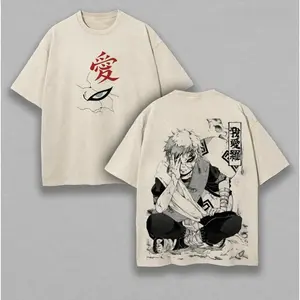 Gaara Sand Village Graphic Tee Vintage Washed Oversized T-Shirt Heavyweight Cotton Streetwear Pump Cover Anime Manga Aesthetic Shirt Retro Distressed Unisex Top Casual Drop Shoulder Tee Gift for Anime Lovers Naruto Fans Harajuku Style Apparel