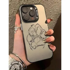1pc Black Line Dog Paw ECG Pattern Full Coverage Anti-Fall TPU Phone Case Compatible With Apple 16, 15, 14, 13, 12, 11 Pro Max And Series