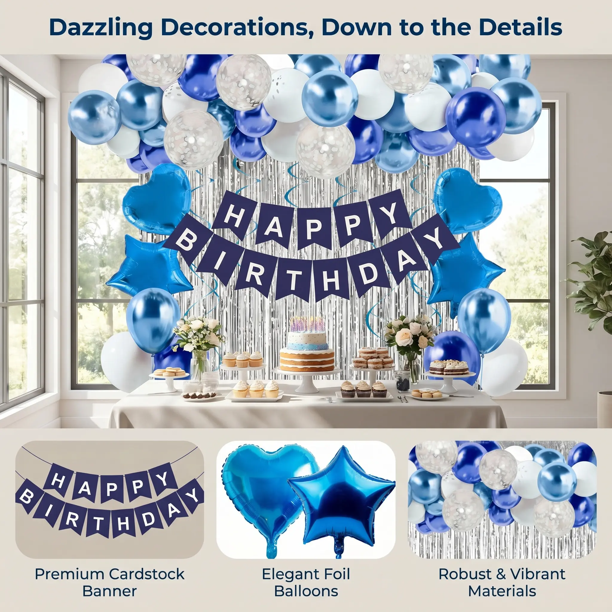 53-Piece Happy Birthday Metallic Latex Letter Balloon Set, Festive Party Decoration Supplies for Birthday Celebrations