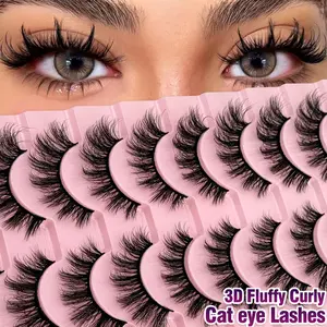 10 Pairs Voluminous Curl False Lashes, Dramatic Messy Fox Fur False Lashes, Fine Long 3D Curl False Lashes Band, Ideal Gift for Beginners