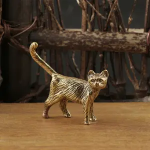 Creative Cat Figurine, Vintage Copper Long Tail Cat, Handmade Antique Tea Pet, Desktop Decoration, Vintage Home Decor, Decorative Statues, Unique Gift for Cat Lovers