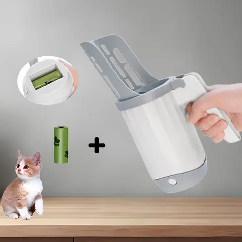 Easy-to-Use Extra Large Capacity Cat Litter Scoop - Spill Resistant ABS+PP Resin, 15 Lightly Scented Right-Side Detachable Waste Bags with 6mm Holes, Keeps Litter Contained, Compatible with Standard, Stainless Steel & Self-Cleaning Boxes