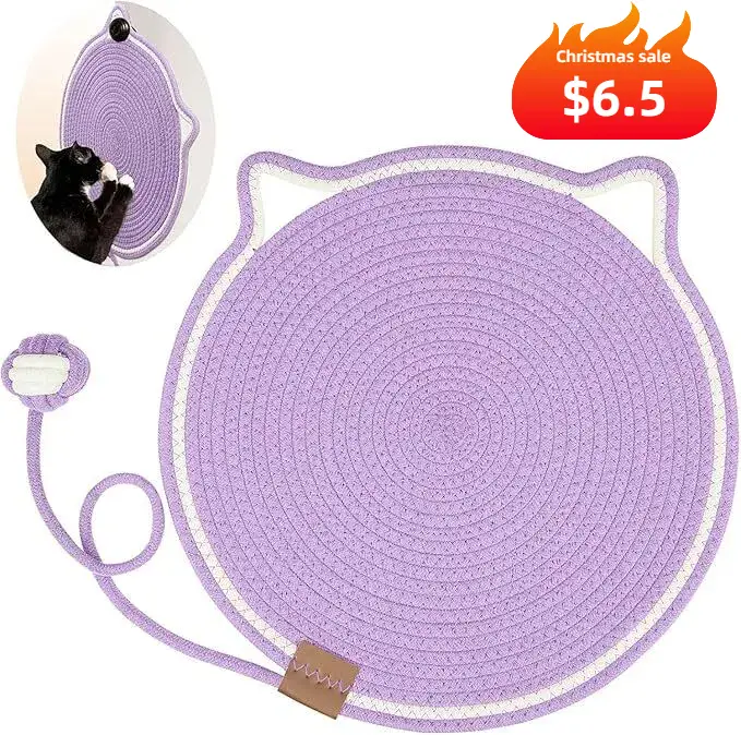 【Christmas Sale ] Woven Cat Scratching Mat - Natural Cotton Rope Cat Scratch Pad,16.53" Round Floor for Indoor Cats, Wall,Couch & Sofas Protection,Chr