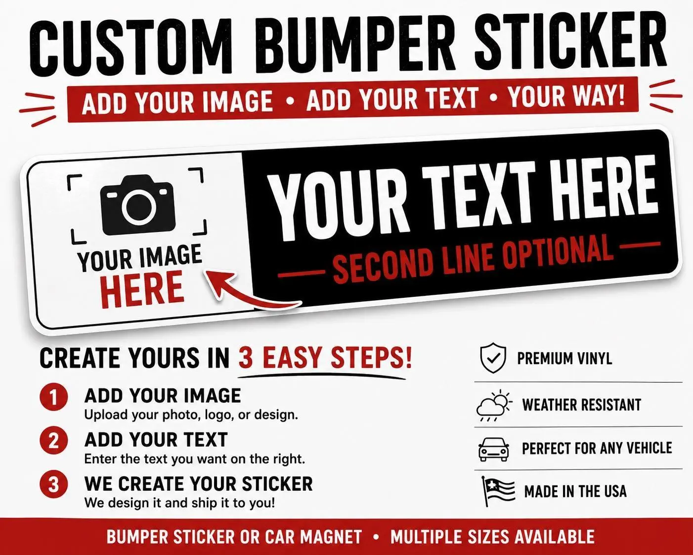 Custom Bumper Sticker With Your Image, Personalized Photo Car Decal, Add Your Logo and Text, Custom Car Magnet, Personalized Vehicle Sticker