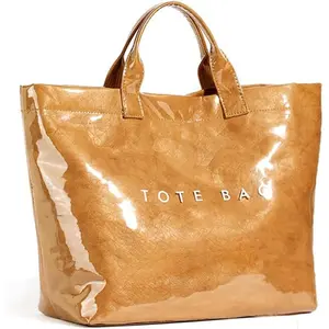 Women's Large PVC Tote Bag Letters Print Handbags Paper Shoulder Bag Clear Shopping Hobo Bag