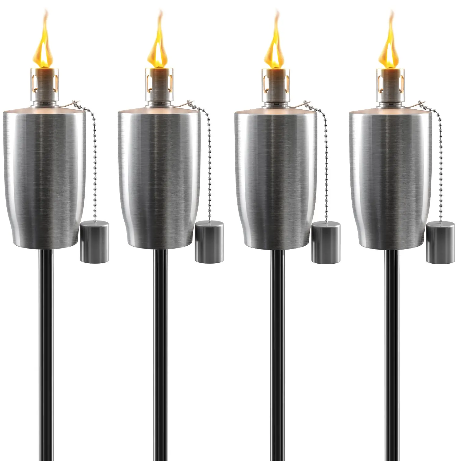 Sorbus Outdoor Torches - Stainless Steel - Set of 4 - 5 ft Tall - Fiberglass Wick & Snuffer Cap - Citronella Oil Lamp - Cylinder Design