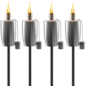 Sorbus Outdoor Torches - Stainless Steel - Set of 4 - 5 ft Tall - Fiberglass Wick & Snuffer Cap - Citronella Oil Lamp - Cylinder Design