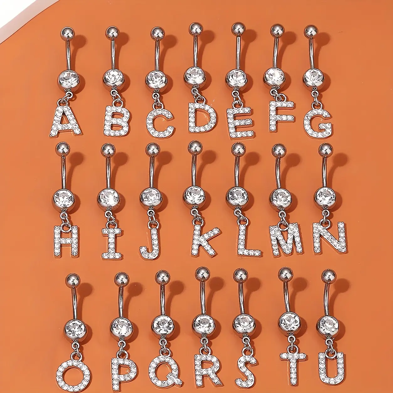 Chic Alphabet Belly Button Ring with Sparkling Cubic Zirconia - Alloy, Perfect for Everyday & Party Wear
