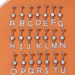 Chic Alphabet Belly Button Ring with Sparkling Cubic Zirconia - Alloy, Perfect for Everyday & Party Wear