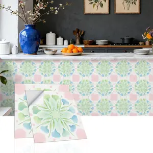 6/20 pieces per pack, enhanced adhesion, thickened frosted, ready-to-peel and stick PVC floor stickers, French dreamy floral tile stickers, backsplash home decoration - perfect for DIY kitchen, bathroom, laundry room, and campervan decoration