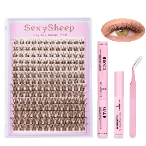 SexySheep D Curl Lash Clusters Kit, DIY Eyelashes Clusters, Natural Mixed Length DIY False Eyelash Set with Lash Bond & Seal, Remover and Eyelash Tweezers