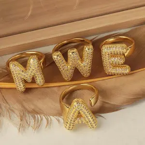 New 26 English letter rings fashionable chubby balloon letter rings with adjustable opening for women Trendy Jewellery Accessories