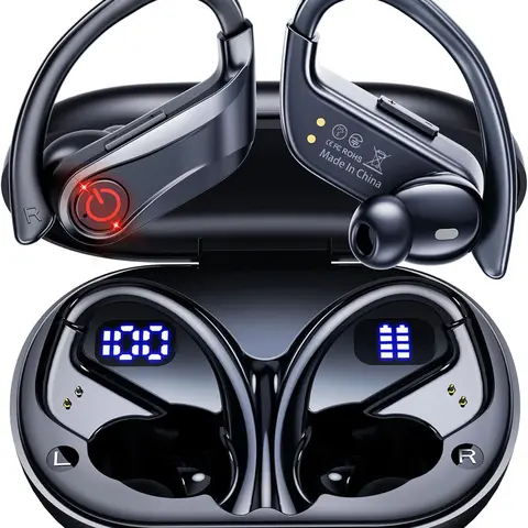 INSONIXN TWS Wireless Bluetooth In-Ear Headphones Earbuds - Plastic Portable Audio Device with USB-C Charging Case, Digital Noise Cancelling, Ear Hooks, IPX7 Water Resistant, LED Display, Button Control, Deep Bass Stereo for Sports, Commuting
