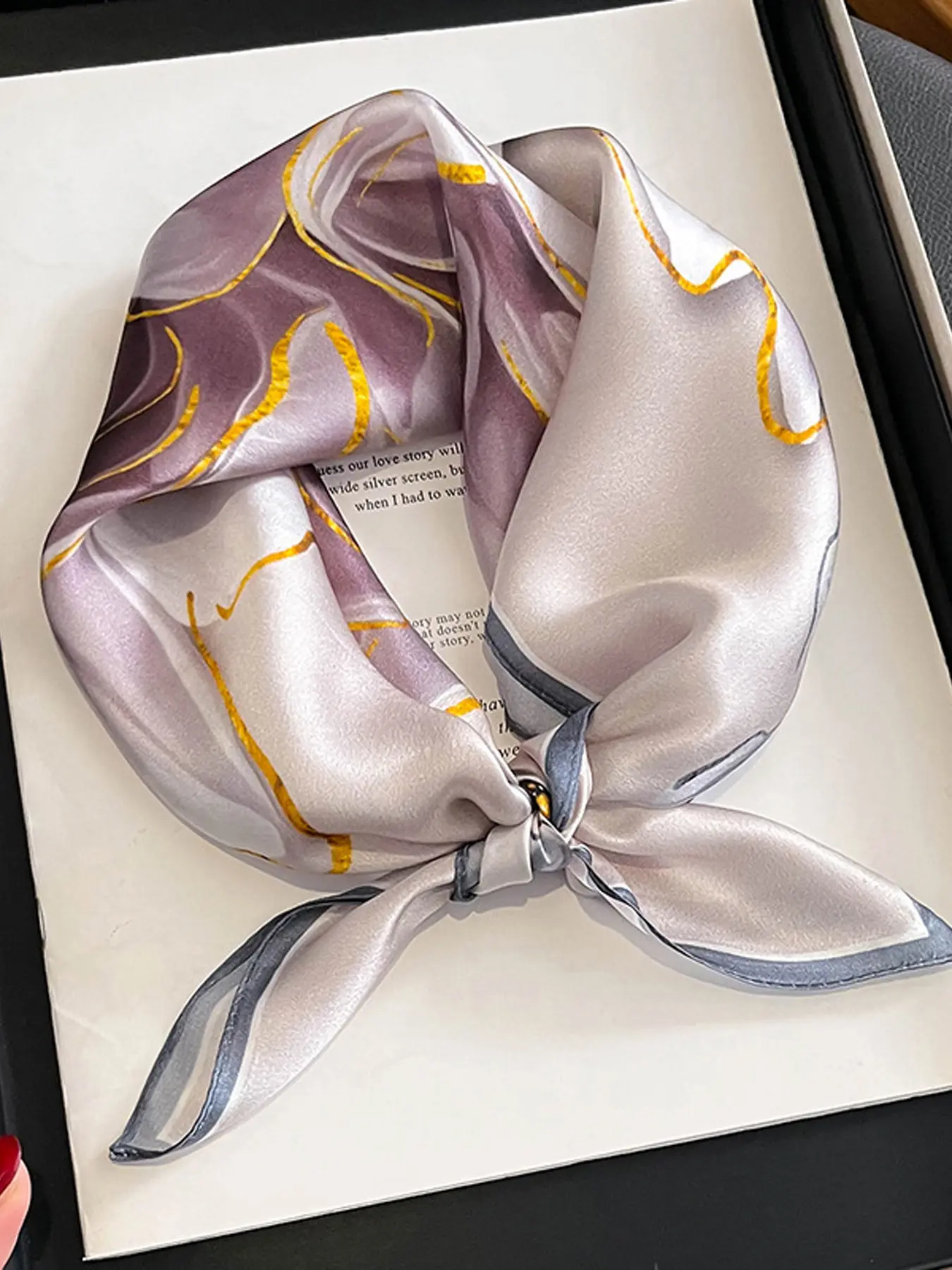 Vintage Print Small Silk Scarf, Fashionable Versatile Mulberry Silk Floral Print Shawl, Perfect for Outdoor Travel Dating Decoration, Floral Pattern Shawl
