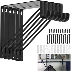 6 PCS 11 x 11 Inch Heavy Duty Closet Rod Brackets, Wall Mount Closet Shelf Brackets Supports 300 lbs, Closet Rod Holders with Screws for Home Closet Decor, Black