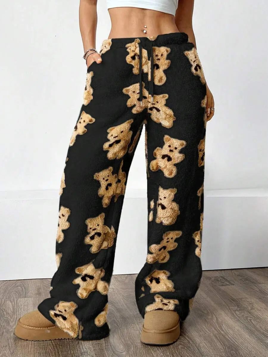 Plush Knitted Women Straight Leg Lounge Pants