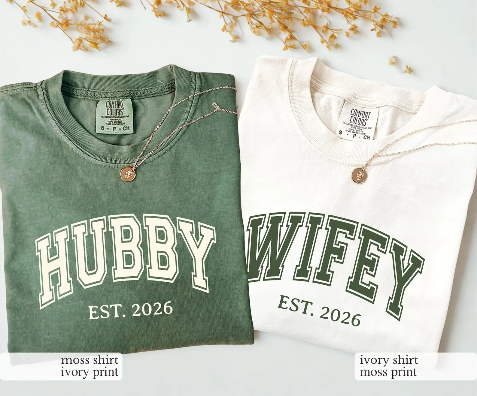 Comfort Colors Custom Wifey and Hubby Est. 2026 T-Shirt, Matching Couple Tee,Trendy Newlywed Shirt, Comfort Colors Honeymoon T-Shirt, Custom Anniversary Tee, Full Size