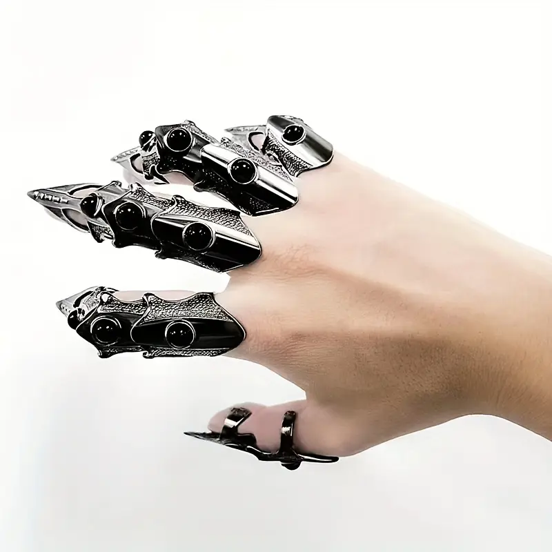 Detachable Sci-fi Mechanical Glove Set, Unique Mechanical Design, Claw Ring Structure, Classic Fashion In Silvery And Black, Suitable For Party Decoration, Clothing And Gift For Both Men And Women, Metal Material, Feather Free, Finger Joints