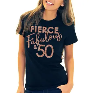 100% Cotton Fashion Garment RhinestoneSash 50th Birthday Shirts for Women - 50th Birthday Tees - Rose Gold 50th Birthday Party Tshirts