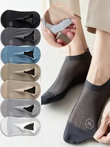 7 Pairs Men's Breathable Mesh Invisible Thin Socks, Summer Solid Color, Low Top Design, Office, Casual, Outdoor, Gift for Men, Sports Fit Socks