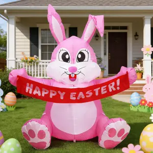 Easter inflatable rabbit decorations, outdoor garden ornaments, giant rabbit holding Easter eggs (with LED lights), suitable for indoor and outdoor decoration for holiday parties