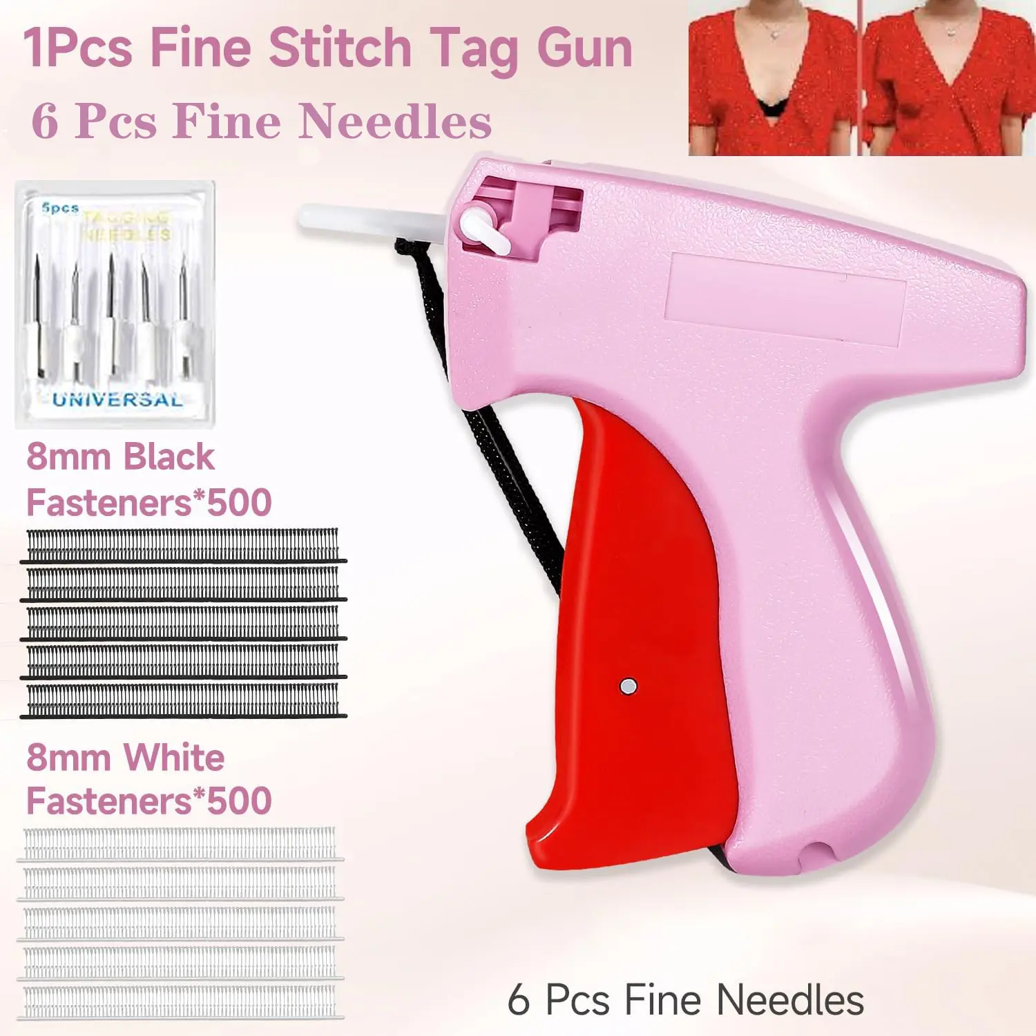 Quick Clothing Fixer, 1 Count Handheld Tag Attacher Gun with 6 Counts Needles & 1000pcs Glue Needles, Sewing Tool Kit for Retail  Fabric Garment Label