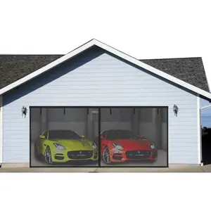 Garage Door Screen for 2  Garage Doors 16x7ft, Reinforced Fiberglass Mesh Durable  Garage Screen Curtain Cover Kit with  Closure Weighted Bottom