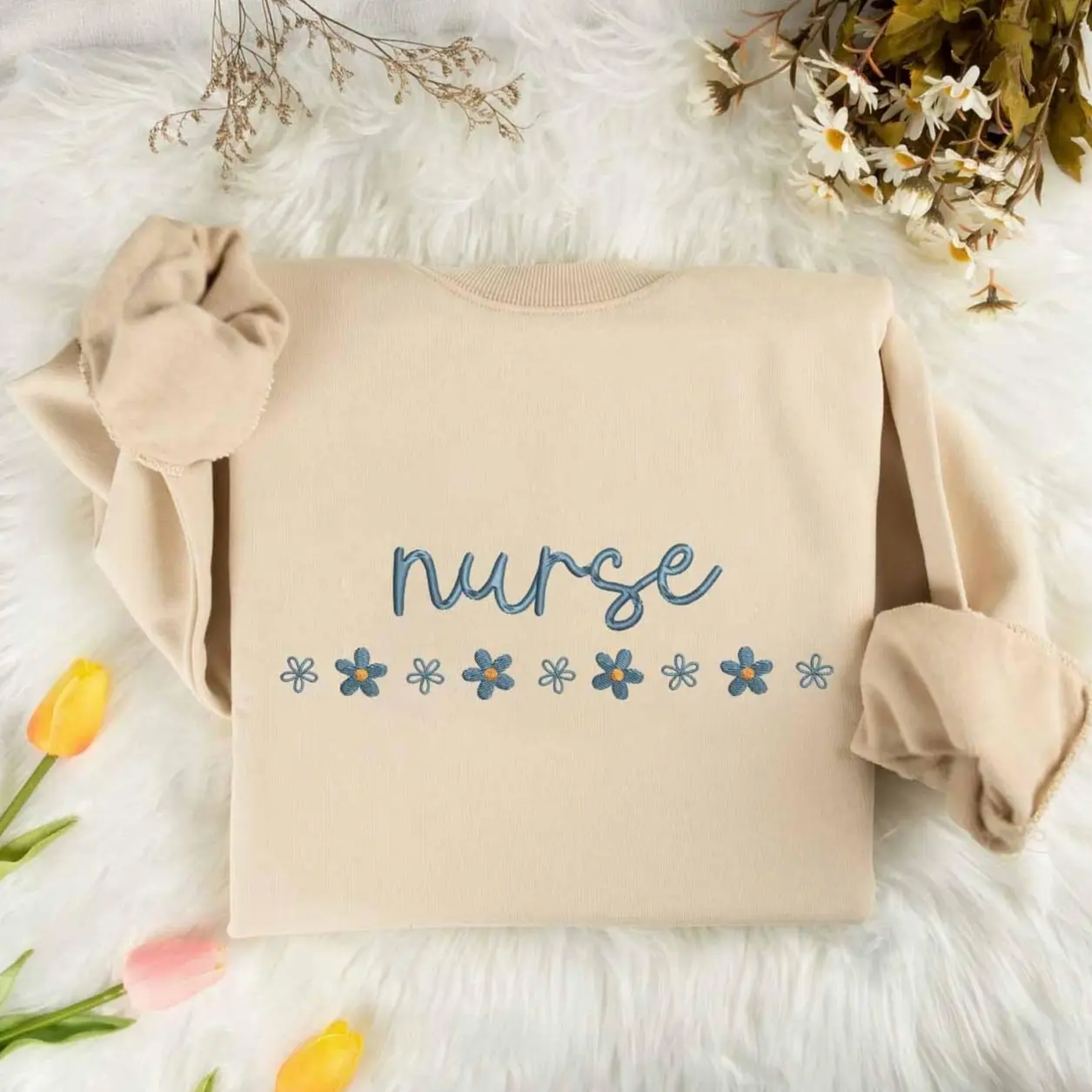 Embroidered Floral Nurse Sweatshirt, Cute Nurse Appreciation Gift, Nursing School Sweatshirt, Nurse Life Hoodie, RN hoodie