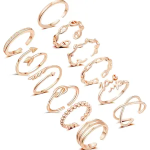 12 count Rings for Women Adjustable Rings Arrow Knot Wave Cute  Moon Band Open Rings Stackable Thumb Joint Finger  Rings Set for Teen