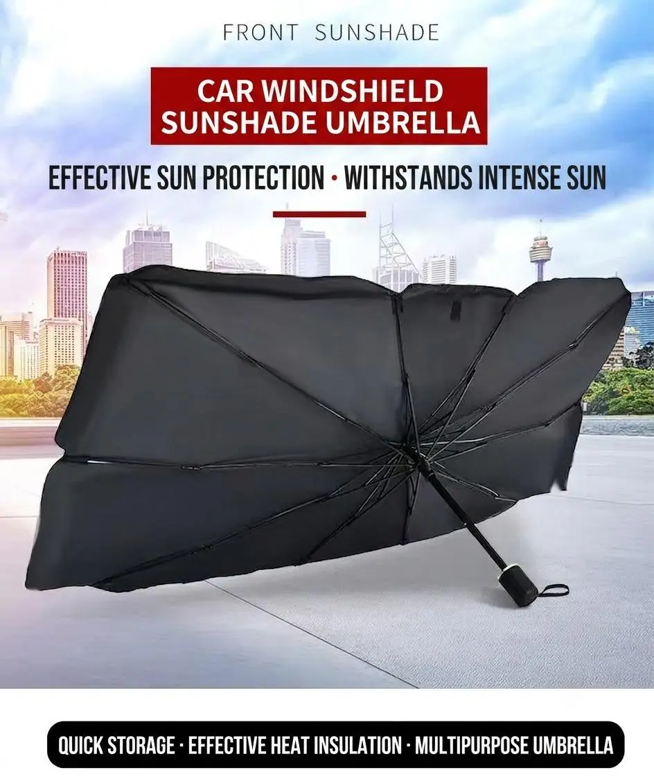 Car Shade for Front Windshield, Folding UV-Protection Reflective Film Automotive Cover, Multi-Size Portable Sunshade with Storage Pouch