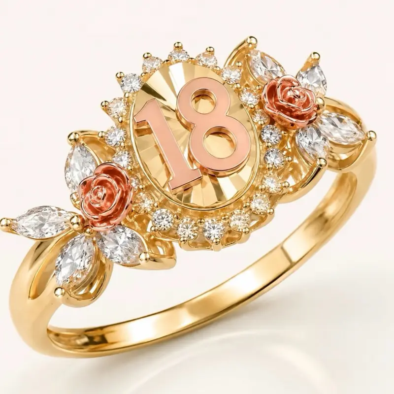 Luxury 14K 18th Birthday Gold Ring- Birthday Quince Joy Milestone Significance Statement Piece