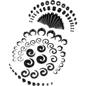 FASACCO 98 Count Ear Stretching Kit 14G-00G Ear Gauges Expander Set Acrylic Tapers and Plugs & Silicone Tunnels Taper Spiral Tapers Gauges for Ears