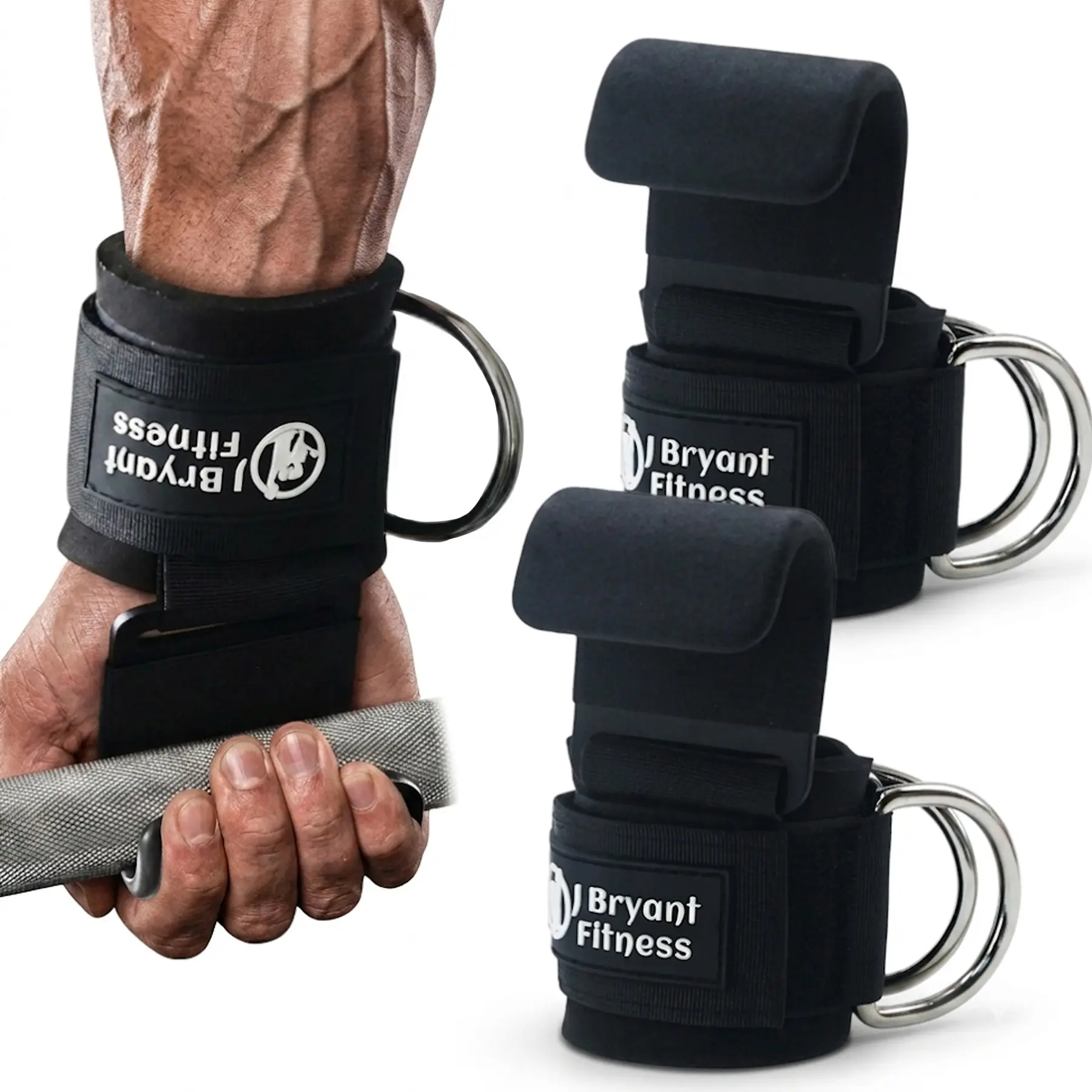 J Bryant Weight Lifting Hooks with Double D-Rings, 2-in-1 Gym Wrist Straps J Bryant Weight Lifting Hooks with Double D-Rings, 2-in-1 Gym Wrist Straps