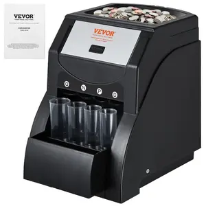 VEVOR USD Coin Sorter, Coin Sorter Machine for USD Coin 1 5 10 25, Sorts up to 230 Coins/min, Coin Sorter and Wrapper Machine Holds 200 Coins Included 4 Coin Tubes, Black
