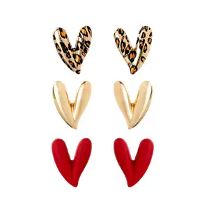 Leopard Print Heart Statement Earrings, Y2K Aesthetic Fashion Jewelry, Trendy All-match Daily Party Earrings Gift for Women