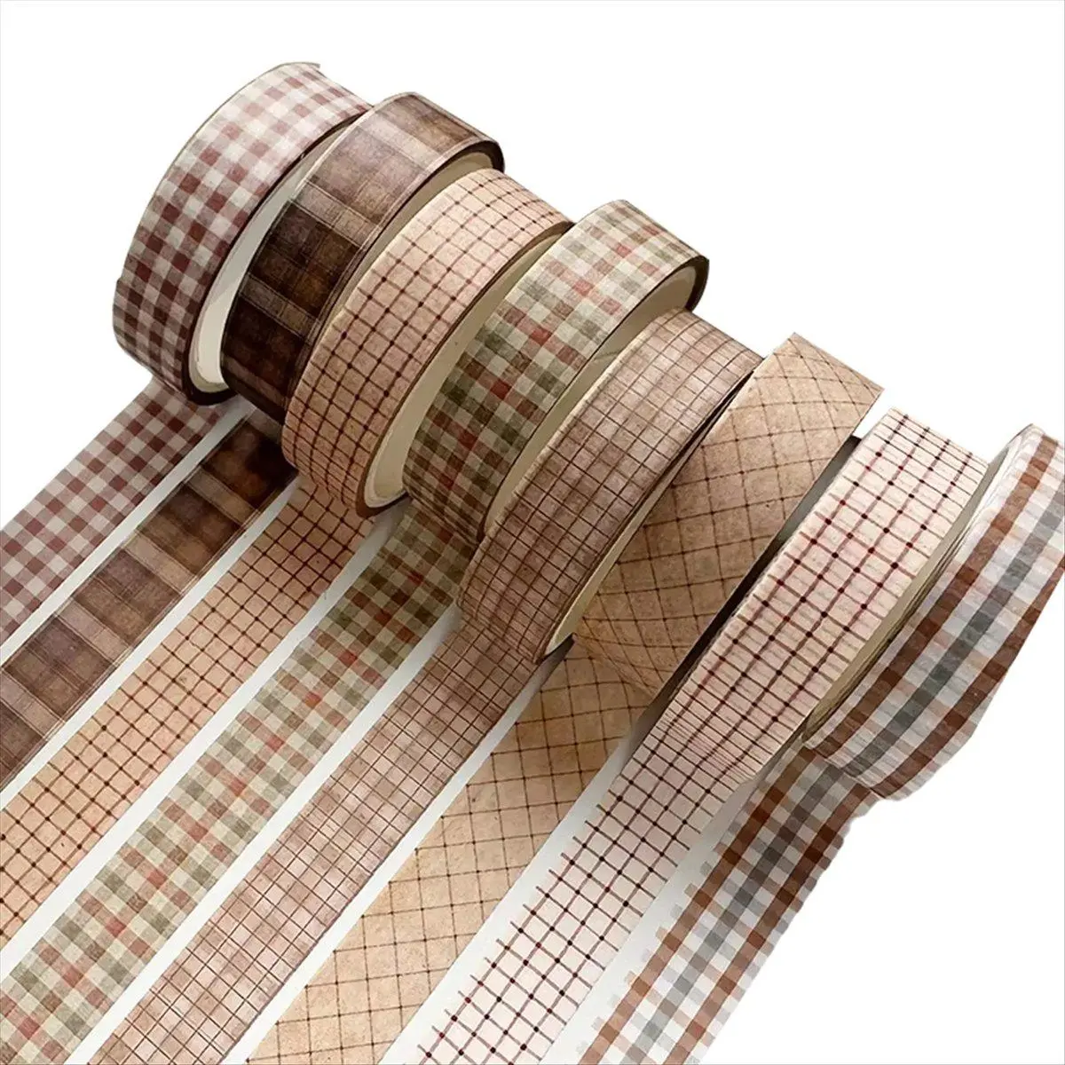 Vintage Grid Pattern Washi Tape, Flower & Travel Landscape Collage Material, New Style DIY Journals Car Exterior Decoration Stationery