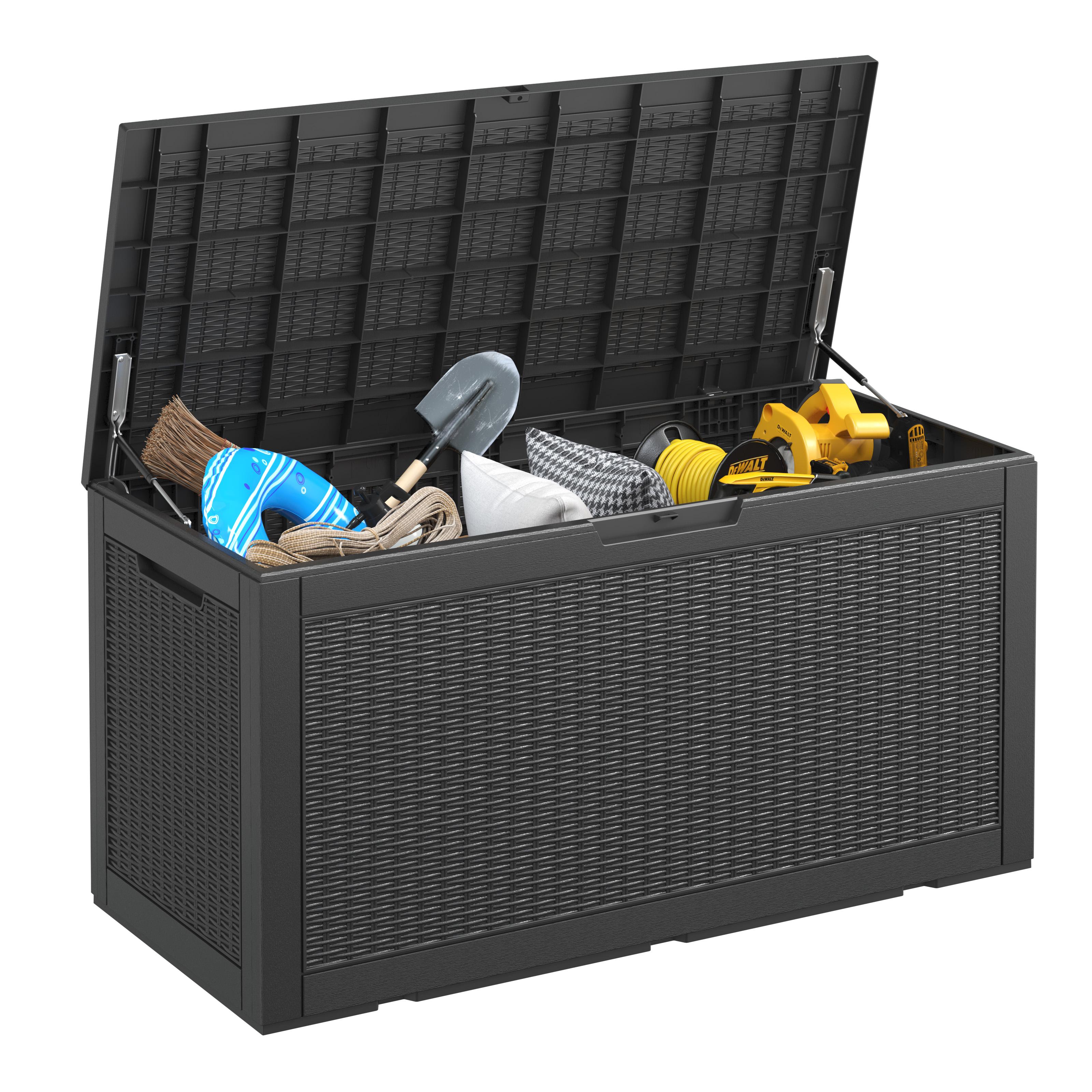 100 Gallon Outdoor Storage Box, Outdoor Storage Box with Locking Design,  Waterproof, UV Resistant,Convenient to Organize, Ideal for Outdoor Pool, Garden, Deck and Patio Use,Summervibes