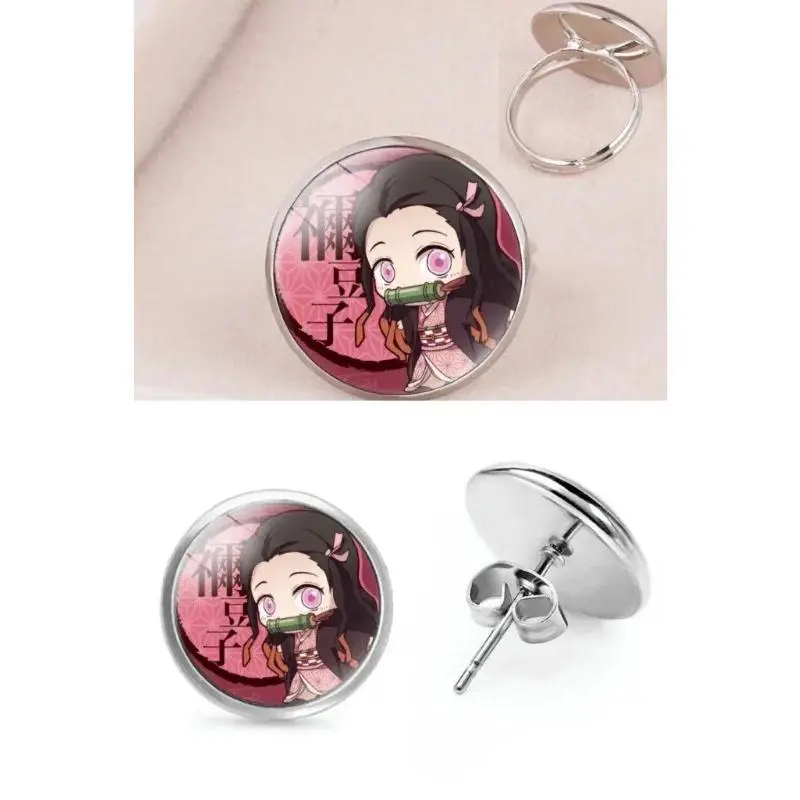 Cartoon Stud Earrings Anime Figures Kamado Tanjirou Nezuko Hashibira Inosuke Kids Vogue Q Figurals Decoration Gifts