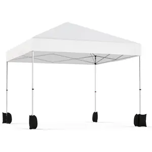 10x10ft Pop Up Canopy Tent Portable Outdoor Canopy Instant Shelter Commercial Canopies with Wheeled Carry Bag and 4 Sand Bags for Patio Party Events Camping (White)